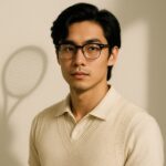 Gafas de acetato y titanio negras y metalizadas | Déjà Vu by AKA SAVRAN modelo masculino asiático