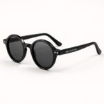 Black Luxury Acetate Round Sunglasses | Équilibre by AKA SAVRAN
