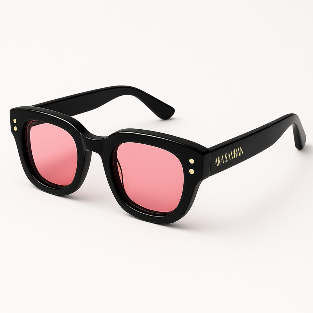 KOKO ROUGE, luxurious round sunglasses with pink/red lenses from KOKO SUNGLASSES COLLECTION by AKA SAVRAN
