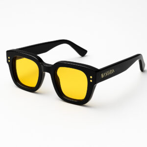 KOKO YELLOW, luxuriöse runde Sonnenbrille mit gelben Gläsern von KOKO SUNGLASSES COLLECTION by AKA SAVRAN