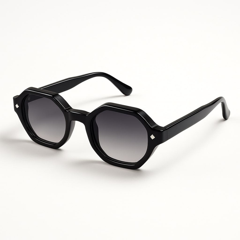 Marais Noir Sunglasses by AKA SAVRAN fuse crystal-clear acetate, blue gradient UV400 lenses & golden hinges—luxury, comfort, and style in every detail.
